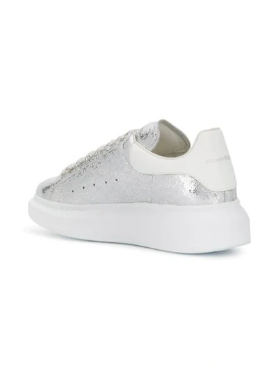 Shop Alexander Mcqueen Crackle Leather Sneakers In Silver