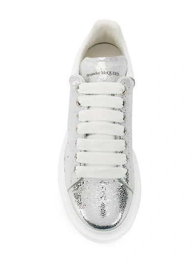 Shop Alexander Mcqueen Crackle Leather Sneakers In Silver