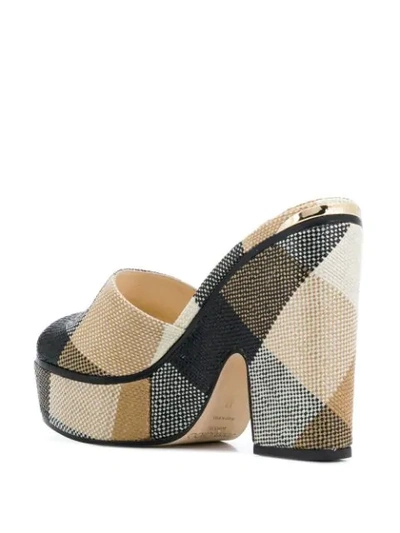 Jimmy Choo Deedee 125 Black And Caramel Check Raffia Wedges In Black/caramel