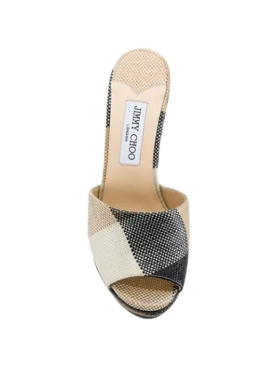 Jimmy Choo Deedee 125 Black And Caramel Check Raffia Wedges In Black/caramel