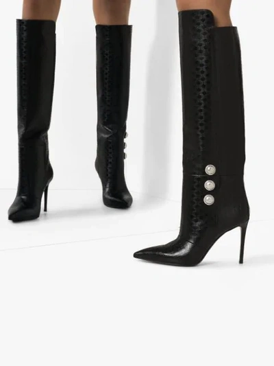 Shop Balmain Opaline 95mm Monogram Knee-high Boots In Black