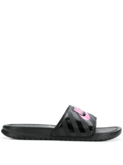 Nike Women's Benassi Jdi Swoosh Slide Sandals From Finish Line In  Black/pink-vivid Pink | ModeSens