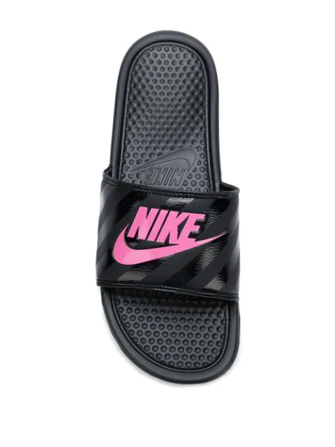 pink and black nike slippers