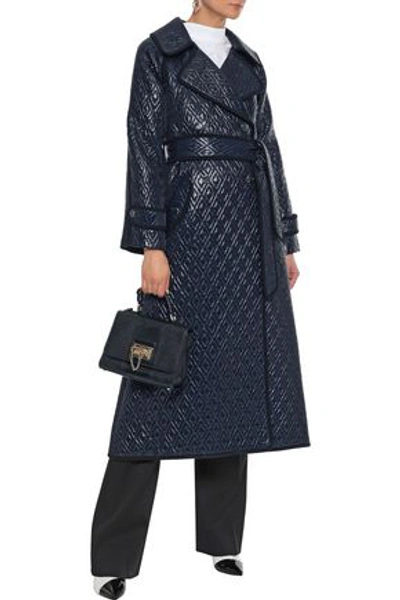 Shop Temperley London Vera Double-breasted Quilted Coated Shell Coat In Navy