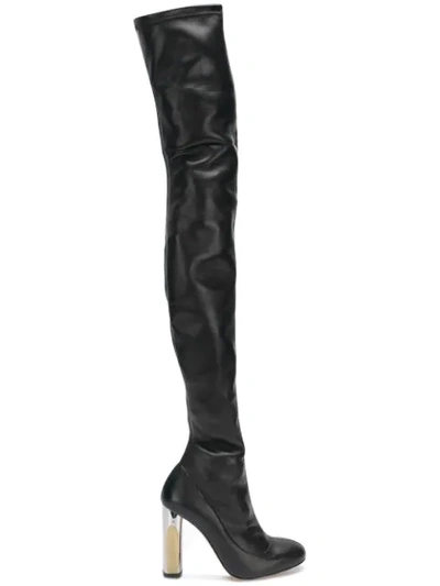 Alexander Mcqueen Black Stretch Leather Over the knee Boots In