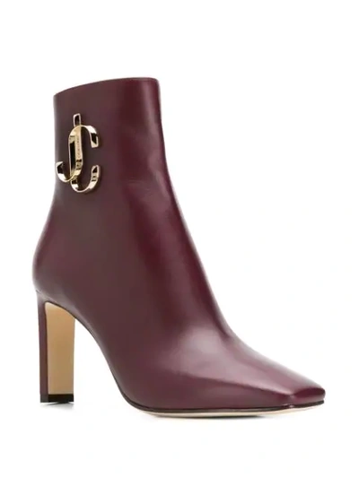 Shop Jimmy Choo Heeled Logo Ankle Boots In Red