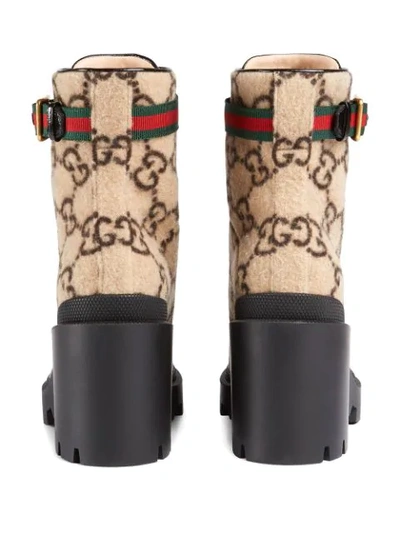 Shop Gucci Beige Gg Logo Wool Ankle Boot In Neutrals