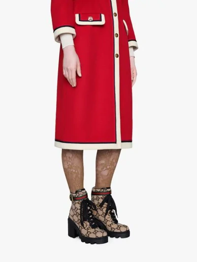 Shop Gucci Beige Gg Logo Wool Ankle Boot In Neutrals