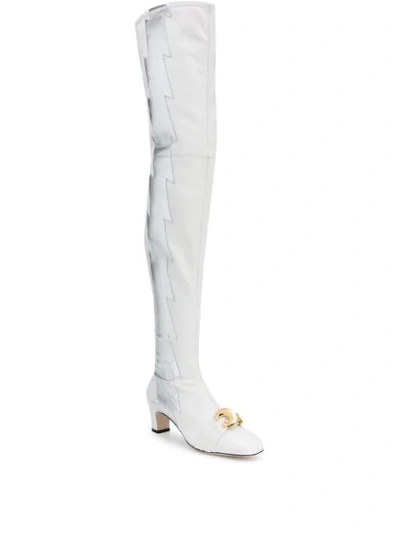 Shop Gucci Thigh-high Lightning Bolt Boots In White
