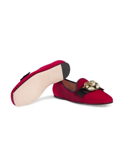 Shop Gucci Velvet Ballet Flat With Bee In Red