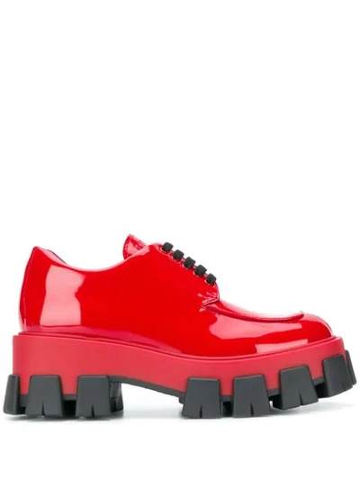 Prada Glossy Platform Lace-up Shoes In Red | ModeSens