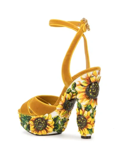 Shop Dolce & Gabbana Sunflower Print Platform Sandals In Yellow