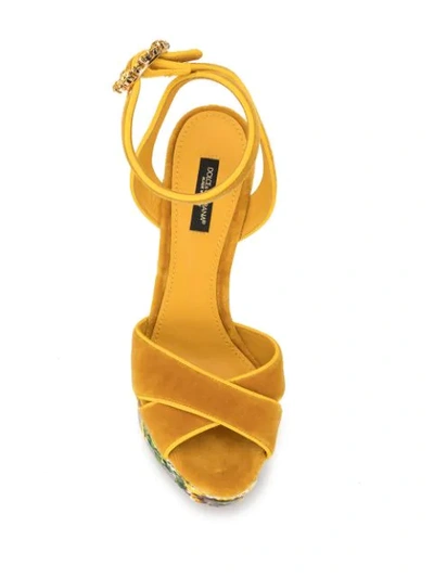 Shop Dolce & Gabbana Sunflower Print Platform Sandals In Yellow