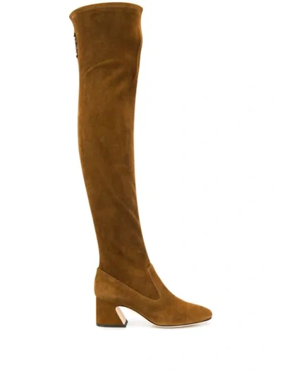 Shop Alberta Ferretti Over The Knee Heeled Boots In Brown