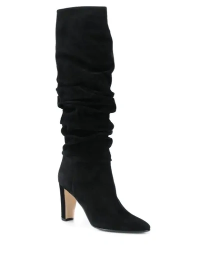 Shop Manolo Blahnik Crinkled Suede Boots In Black