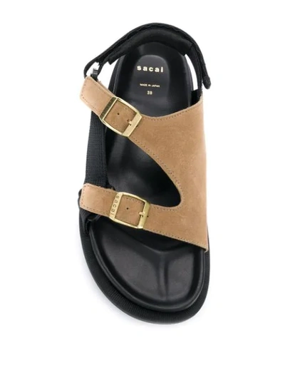 Shop Sacai Buckled Sandals In 652 Beige/black