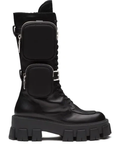 Shop Prada Monolith Chunky Boots In Black