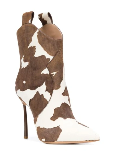 Shop Casadei Cow Pattern Cowboy Boots - White