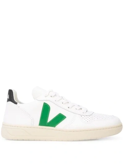 Shop Veja Perforated Toe Sneakers  In Extra White/emeraude/black