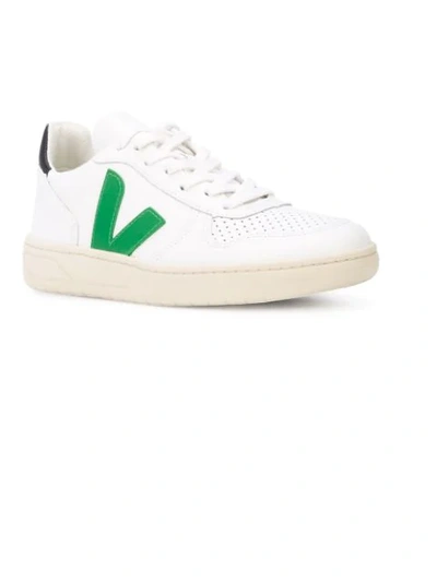 Shop Veja Perforated Toe Sneakers  In Extra White/emeraude/black