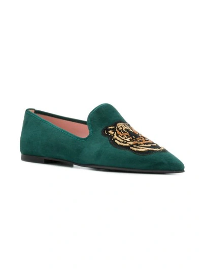 Shop Pretty Ballerinas Embroidered Pointed Loafers In Green