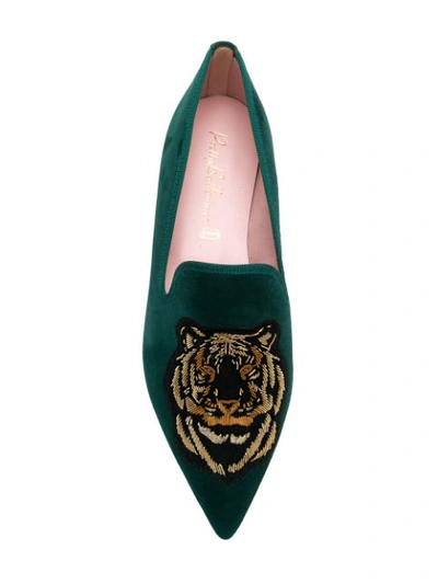 Shop Pretty Ballerinas Embroidered Pointed Loafers In Green