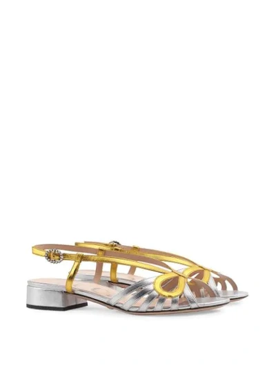 Shop Gucci Metallic Leather Sandal In Silver