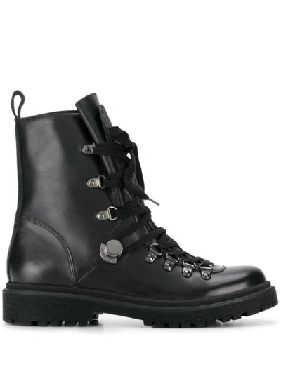 Shop Moncler Lace-up Leather Army Boots In Black