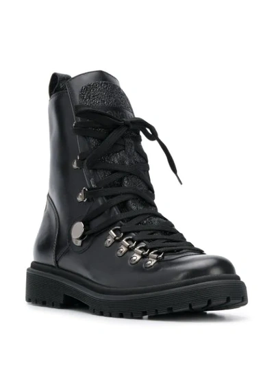 Shop Moncler Lace-up Leather Army Boots In Black