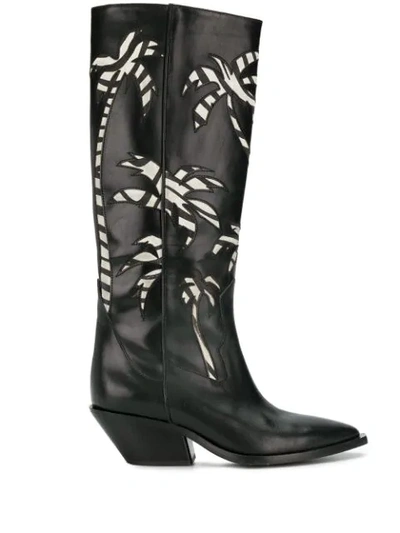 Shop A.f.vandevorst Palm Embroidered Knee-high Boots In Black