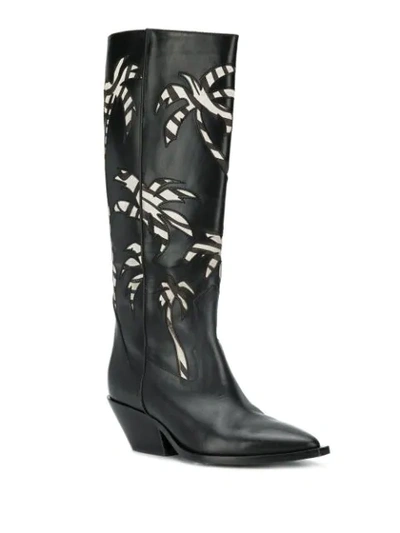 Shop A.f.vandevorst Palm Embroidered Knee-high Boots In Black