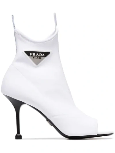 Shop Prada 90 Neoprene Boots In White