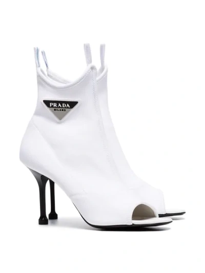 Shop Prada 90 Neoprene Boots In White