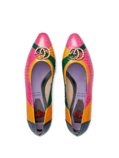 Shop Gucci Snakeskin Pump With Crystal Double G In Pink