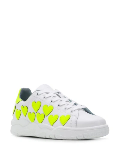 Shop Chiara Ferragni Heart Patch Sneakers In 036 Bianco/giallo Fluo
