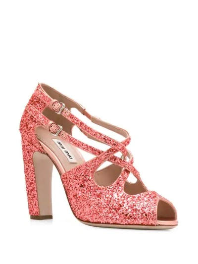 Shop Miu Miu Strappy Glitter Sandals In Pink