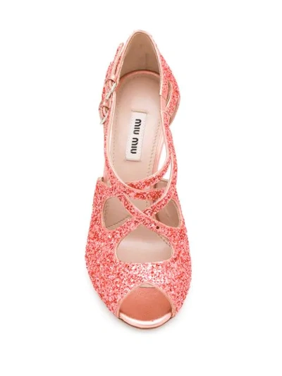 Shop Miu Miu Strappy Glitter Sandals In Pink