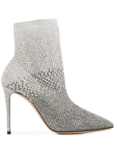Shop Casadei Crystal Embellished Ankle Boots In Grey