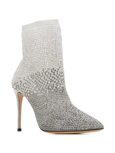 Shop Casadei Crystal Embellished Ankle Boots In Grey