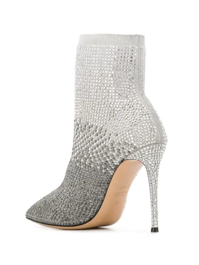 Shop Casadei Crystal Embellished Ankle Boots In Grey