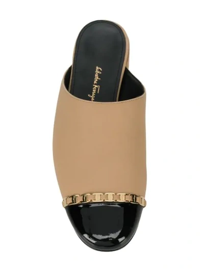 Shop Ferragamo Vara Chain Mules In Neutrals