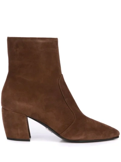 Shop Prada Low-heel Ankle Boots In Brown