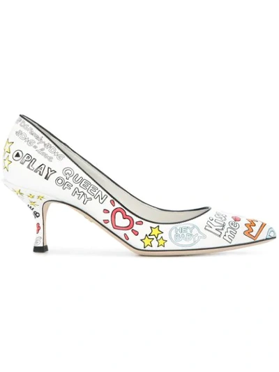 Shop Dolce & Gabbana Contrast Binding Kitten Heel Pumps In White