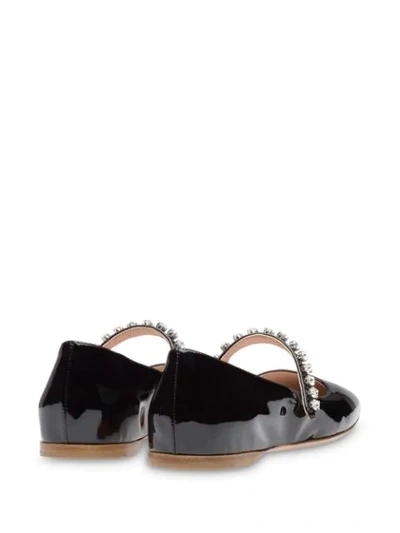 Shop Miu Miu Mary Jane Embellished Ballerina Shoes In Black