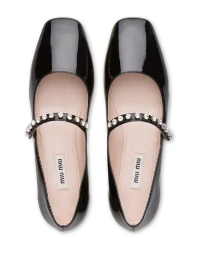 Shop Miu Miu Mary Jane Embellished Ballerina Shoes In Black