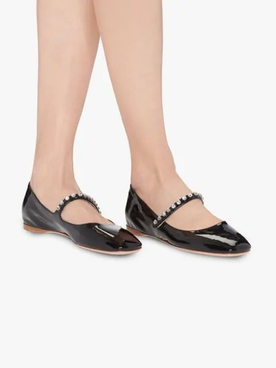 MIU MIU 玛丽珍水晶平底鞋 - 黑色