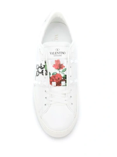Shop Valentino Garavani Rose Rockstud Sneakers In White