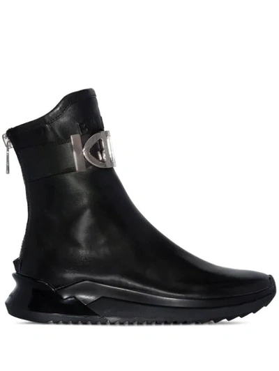 Shop Balmain Glove Leather Boots In Black