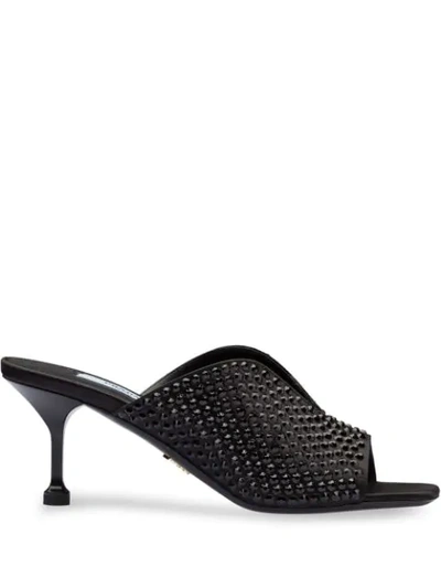 Shop Prada Mules Mit Kristallen In Schwarz