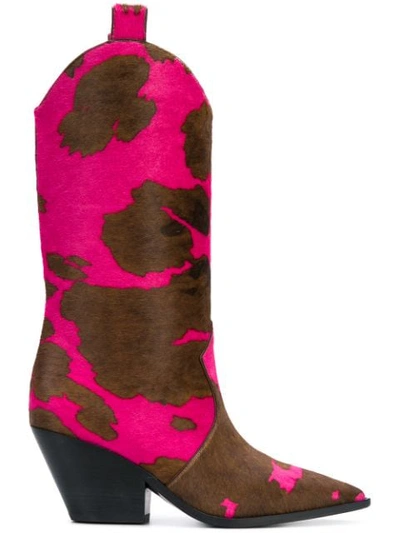Shop Casadei Cow Pattern Cowboy Boots - Brown